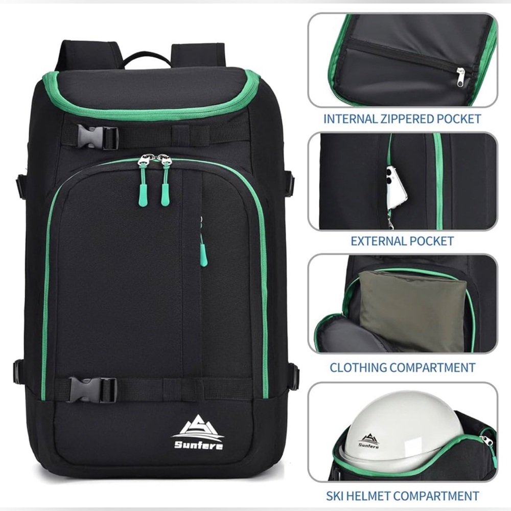 NWT Ski Boot Bag Black Cooler Backpack 50L Waterproof, AVAILABLE IN MULTI COLORS - Picture 6 of 13